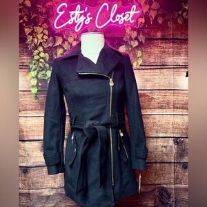 Michael Kors Black Trench Coat with Gold Accents